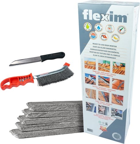 Flexim dakmortel grijs 10L set – kleinverpakking met afwerkmes en staalborstel | Flexim