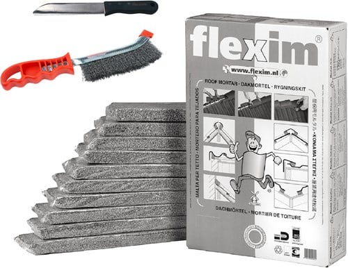 Flexim dakmortel grijs set – 20L met afwerkmes en staalborstel | Flexim