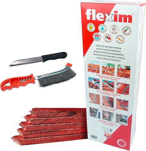 Flexim dakmortel rood 10L set – kleinverpakking met afwerkmes en staalborstel | Flexim