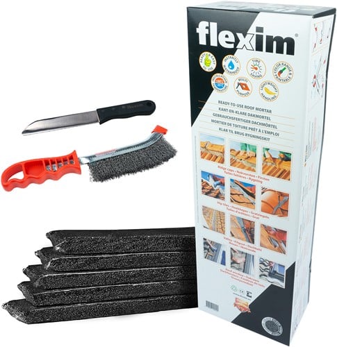 Flexim dakmortel zwart 10L set – kleinverpakking met afwerkmes en staalborstel | Flexim