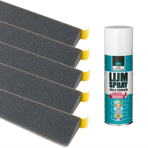 Schuimstrook zwart 60 mm – set van 5 meter met Bison Lijmspray | EBS