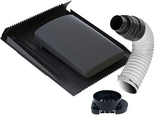 Universele Lage Ventilatiepan Antraciet 125 mm + Flexibele Slang 50 Cm