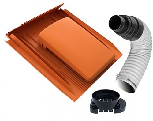 Universele Lage Ventilatiepan Rood 100 mm + Flexibele Slang 50 Cm